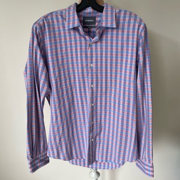 Bonobos Other - Bonobo Pink Blue Slim Fit Plaid Tech Long Sleeve Casual Button Down Shirt Size M